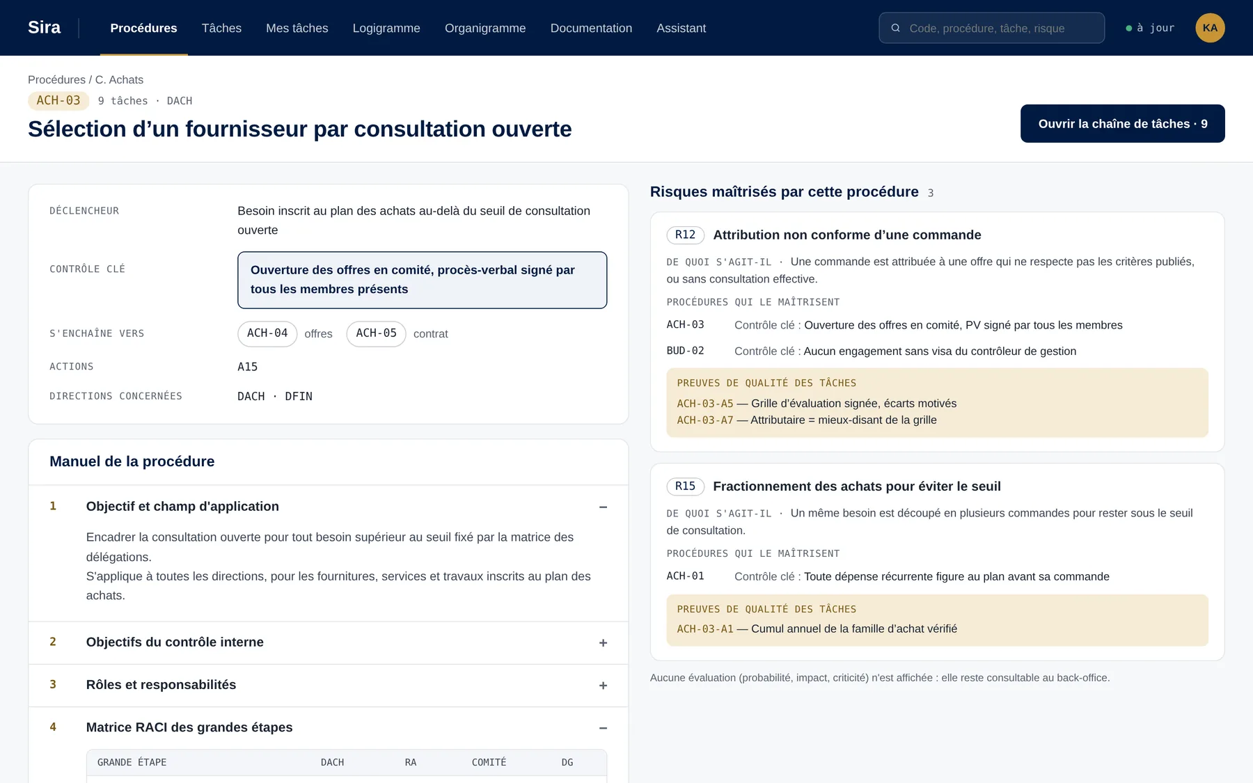 Fiche procédure dans l'application Sira